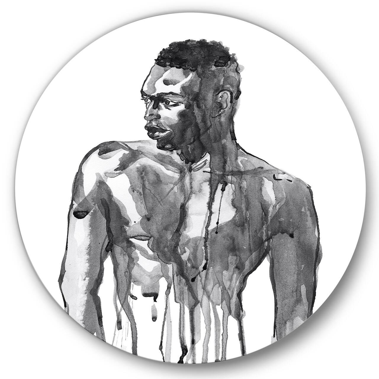 Designart - Handsome African Man Portrait On White I - Modern Metal Circle Wall Art